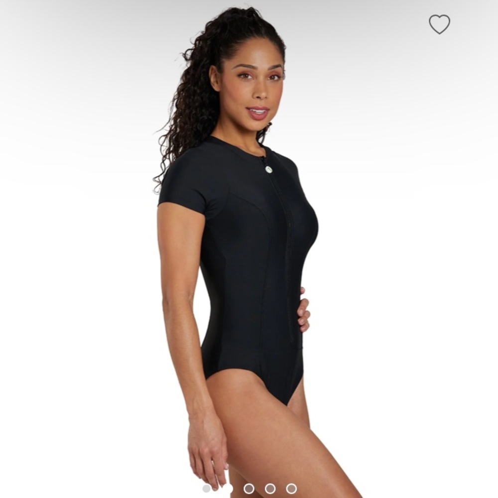 Zip Short Sleeve zipper Swimsuit